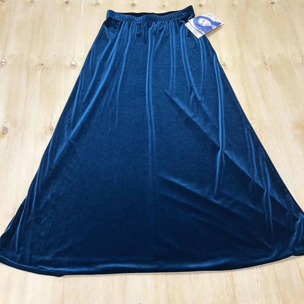 Susan Graver Style Skirt Womens M Blue Solid Velvet A-Line Long Pull On Stretch